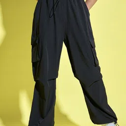 BUY NEW TREND Women Relaxed Loose Fit High-Rise Wrinkle Free Cargos Trousers-image-74