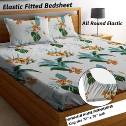 hiyanshi home furnishing Polycotton King Fitted (Elastic) 200 TC Floral Bedsheet-picture-12