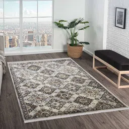 obsessions Cream and Brown Persian 3x5 Feet Machine Made Carpet image 1