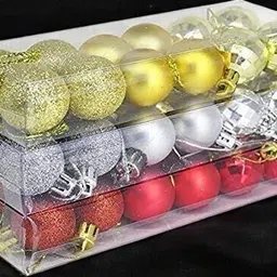 vibgyor products New_Vital Creation 36 pcs 3 cm RED Golden Silver Balls TreeT53 Balls Pack of 36-picture-35
