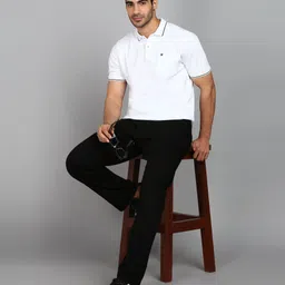 raymond Men Solid Polo Neck Pure Cotton White T-Shirt image 2