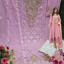 dealbazaars corporation Semi Stitched Georgette Salwar Suit Material Dyed, Embroidered, Checkered, Embellished, Self Design image 3