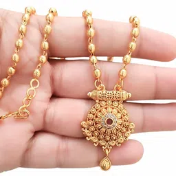sapnapalace RAJWADI MATT FINISHED GOLDEN BEABED DESIGNER SHORT NECKLES Gold-plated Diamond Brass Pendant Set-picture-45