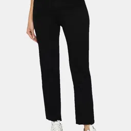 live ok Women Boyfriend Mid Rise Black Jeans-picture-11