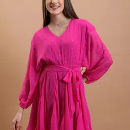 tokyo talkies Women A-line Pink Above Knee/Mid Thigh Length Dress-picture-11