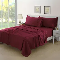 Aurave Rossini Burgundy Cotton 400 TC King Bedsheet with 2 Pillow Covers-image-93