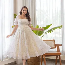 zwerlon Women A-line White Maxi/Full Length Dress image 5