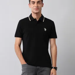 u.s. polo assn. denim co. Men Solid Polo Neck Pure Cotton Black T-Shirt-picture-38