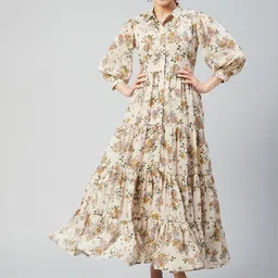marie claire Women Fit and Flare Beige Ankle Length Dress-picture-12