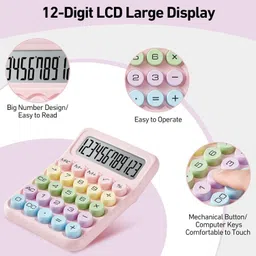 omdaenterprise Candy Colors, Oversized Buttons – Clear Display for Quick Math Tasks Fun Candy Colors, Big Buttons, and 12-Digit LCD for Clear Calculations Basic Calculator image 5