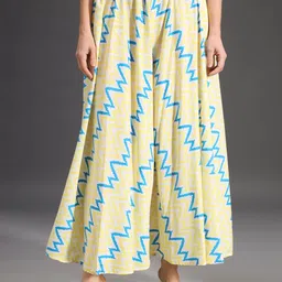 emeros Women Relaxed, Flared Light Blue, Yellow, White Viscose Rayon Trousers-picture-27