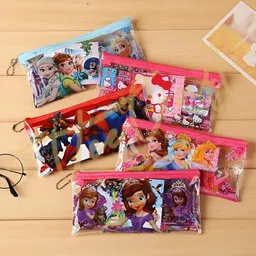 furnish marts Transparent Pencil Pouch set for kids party pack cartoon Art Plastic Pencil Boxes image 2
