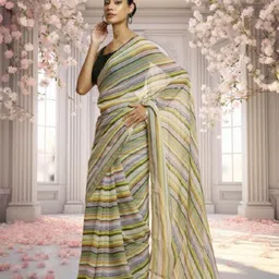 jayu Digital Print, Embroidered, Printed, Striped Bollywood Georgette Saree image 2