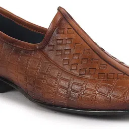 fausto Textured Ethnic Round Toe Juttis for Wedding|Festive Slip-On Pathani Kurta Mojaris For Men image 3