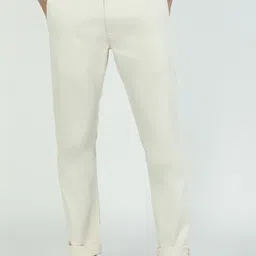 peter england Men Regular Fit Cream Cotton Blend Trousers-picture-14