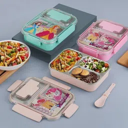 globltrader Stainless Steel Lunch Box 3 Compartment with Steel Cutlery (Pack of 2) 3 Containers Lunch Box-picture-14