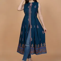 annsh apparel Women Fit and Flare Blue Ankle Length Dress-picture-19