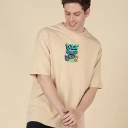 clickwell trending Men Printed, Typography Round Neck Cotton Blend Beige T-Shirt image 2