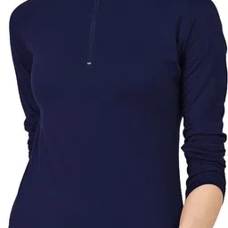 ap'pulse Women Solid High Neck Pure Cotton Dark Blue T-Shirt-picture-31