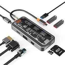 RuhZa 10 in 1 Type C Hub with Ethernet, 4K USB C to HDMI, VGA, PD Power Delivery for MacBook/Pro/Air and Type C Windows Laptops USB Hub-picture-32