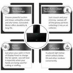 elica EFL 108 HAC LTW VMS 90cm 1350m3/hr Ducted Auto Clean Wall Mounted Chimney with Palm Sensor Control (Black) image 4