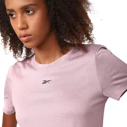 reebok Women Solid Round Neck Polyester Purple T-Shirt image 4