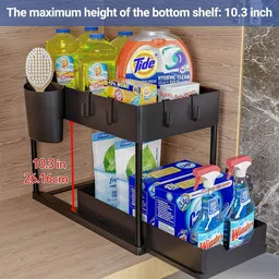 coroid Containers Kitchen Rack 2 Shelves under Sink Organizer Bathroom Kitchen Sink Drawer under Sink Plastic, Iron-picture-12