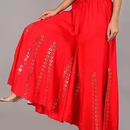 verni Women Flared Red Pure Cotton Trousers image 1