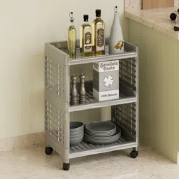 omzenimpex Multipurpose 3-Tier Plastic Storage Trolley with Wheels – Home Organizer Plastic Kitchen Trolley-picture-18