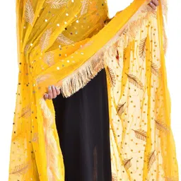 invent fashion Chiffon Embellished Yellow Women Dupatta image 1
