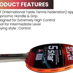 stag 5 Star Red, Black Table Tennis Racquet image 2