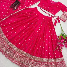 cute fellow Embroidered Semi Stitched Lehenga Choli image 3