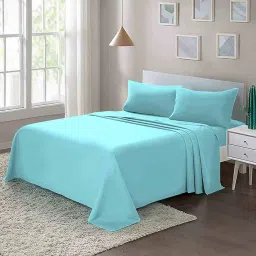 cazimo Green Solid 220 TC Polyester Queen Sized Bed Sheets with 2 Pillow Covers image 1