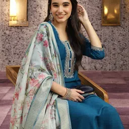 orriya Embroidered Kurta, Trouser/Pant & Dupatta Set image 2