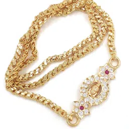 anujeet fashion hub Gold Plated Covering Long AD Stone Lakshmi Mop/Mugappu Chain for Women/Girls Gold-plated Plated Copper Chain image 3