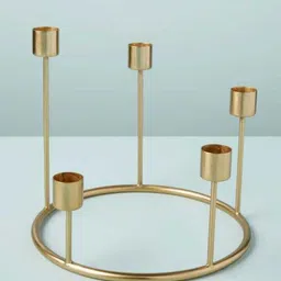 everything exports 5 in 1 Metal Candlestick Desktop Pillar Candle Holder Gold Plated 5 - Cup Candle Holder image 3