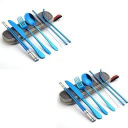 yelona Blue Cutlery Set With Case, Table Spoon, Fork, Butter Knife, Straws & Brush Stainless Steel Cutlery Set-picture-28