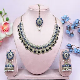 vatsalya creation Alloy Silver Blue Jewel Set image 2