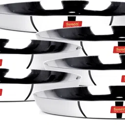 sumeet Stainless Steel Apple Shape Heavy Gauge Snack Plates with Mirror Finish -22.8Cm Dia - Set of 6 Pcs Half Plate-picture-16