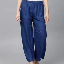 Women Regular Fit Blue Viscose Rayon Trousers-image-13