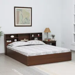 mintwud from pepperfry Seto Queen Size Bed in Planked Walnut finish with Hydraulic Storage & Headboard Storage-picture-42