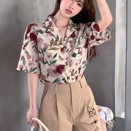 leriya fashion Casual Regular Sleeves Printed Women Beige Top-picture-17