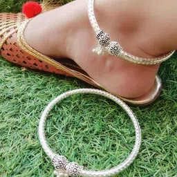 mohrat latest collection Oxidised German Silver Metal Kada Anklet for Women's & Girl's (Set 1 - 2Pcs) Silver Anklet-picture-21