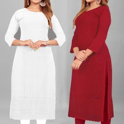kayraah Pack of 2 Women Chikan Embroidery Georgette Straight Kurta-picture-19