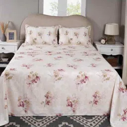 maspar Peach Floral Print 300 TC Cotton Double Bed Sheet with 2 Pillow Covers Sensory Bloom Collection-picture-45