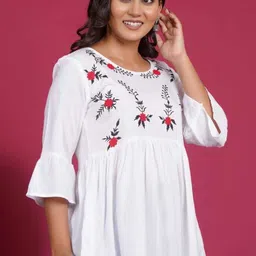 anjaliffas Formal Flared Sleeves Printed Women White, Red Top image 1