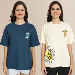 tromko Pack of 2 Women Printed Round Neck Pure Cotton Multicolor T-Shirt image 2