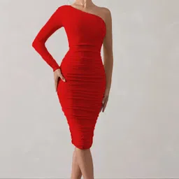 wanquila Women Bodycon Red Knee Length Dress image 2