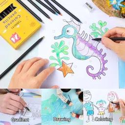 two purchase 12 Pack Rainbow Pencils Art Supplies 7 in 1 Black Wooden Rainbow Colored Pencil image 2