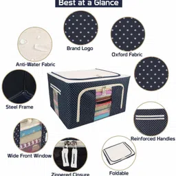 wengvo Foldable Window Clothes Storage Organizer Bag Box For Wardrobe Underbed, Fabric Storage Boxes For Clothes, Saree Cover, Blanket Bag With Window & Handle Storage Box image 2